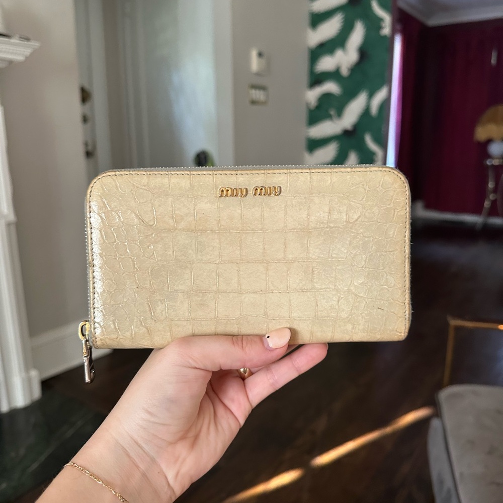 Miu Miu blush genuine crocodile zip around wallet with COA coco